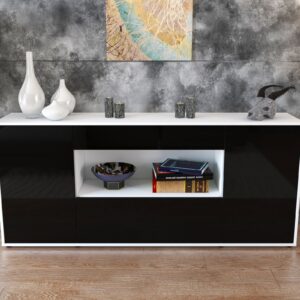 Sideboard - Fiora - Design Hochglanz - Freistehend mit Push to Open 180 cm Weiss - Front Grau  Bestellnummer:1020304704