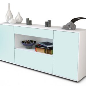 Sideboard - Fiora - Design Farbakzent - Freistehend mit Push to Open 180 cm Weiss - Front Mint  Bestellnummer:1020304705