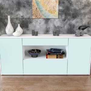 Sideboard - Fiora - Design Farbakzent - Freistehend mit Push to Open 180 cm Weiss - Front Gelb  Bestellnummer:1020304706