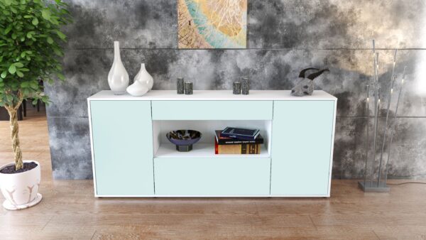 Sideboard - Fiora - Design Farbakzent - Freistehend mit Push to Open 180 cm Weiss - Front Gelb  Bestellnummer:1020304706