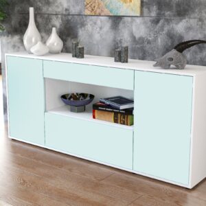 Sideboard - Fiora - Design Farbakzent - Freistehend mit Push to Open 180 cm Weiss - Front Lila  Bestellnummer:1020304707