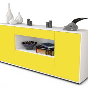 Sideboard - Fiora - Design Farbakzent - Freistehend mit Push to Open 180 cm Weiss - Front T?rkis  Bestellnummer:1020304708