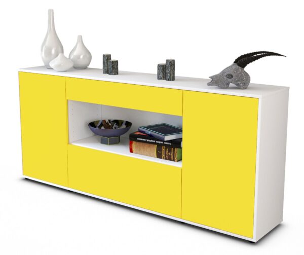 Sideboard - Fiora - Design Farbakzent - Freistehend mit Push to Open 180 cm Weiss - Front T?rkis  Bestellnummer:1020304708