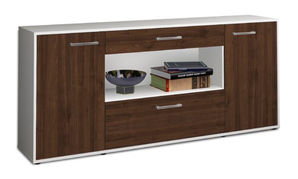 Sideboard - Fiora - Design Holzdekor - Freistehend mit Griffe 180 cm Weiss - Front Zeder  Bestellnummer:1020304715