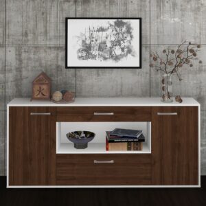 Sideboard - Fiora - Design Holzdekor - Freistehend mit Griffe 180 cm Weiss - Front Treibholz  Bestellnummer:1020304716