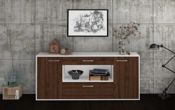 Sideboard - Fiora - Design Holzdekor - Freistehend mit Griffe 180 cm Weiss - Front Treibholz  Bestellnummer:1020304716