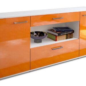 Sideboard - Fiora - Design Hochglanz - Freistehend mit Griffe 180 cm Weiss - Front Orange  Bestellnummer:1020304717