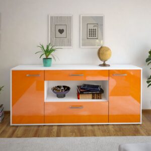 Sideboard - Fiora - Design Hochglanz - Freistehend mit Griffe 180 cm Weiss - Front Schwarz  Bestellnummer:1020304718