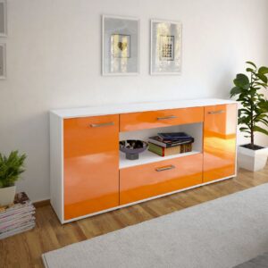 Sideboard - Fiora - Design Hochglanz - Freistehend mit Griffe 180 cm Weiss - Front Wei?  Bestellnummer:1020304719