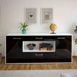 Sideboard - Fiora - Design Hochglanz - Freistehend mit Griffe 180 cm Weiss - Front Grau  Bestellnummer:1020304721