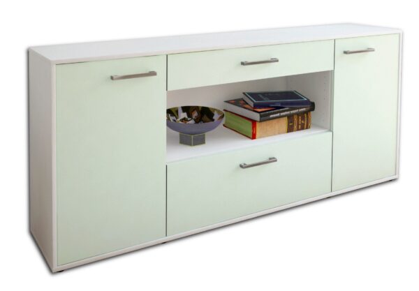 Sideboard - Fiora - Design Farbakzent - Freistehend mit Griffe 180 cm Weiss - Front Mint  Bestellnummer:1020304722