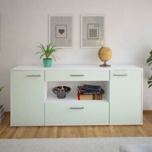 Sideboard - Fiora - Design Farbakzent - Freistehend mit Griffe 180 cm Weiss - Front Gelb  Bestellnummer:1020304723