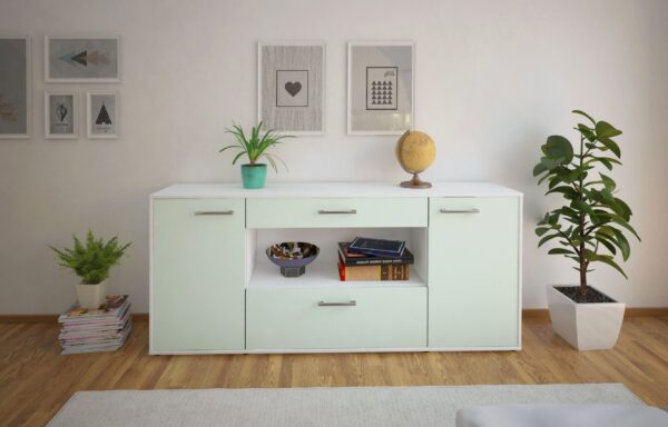 Sideboard - Fiora - Design Farbakzent - Freistehend mit Griffe 180 cm Weiss - Front Gelb  Bestellnummer:1020304723