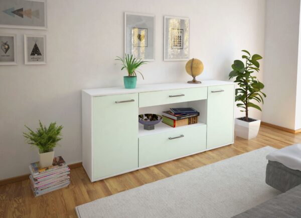 Sideboard - Fiora - Design Farbakzent - Freistehend mit Griffe 180 cm Weiss - Front Lila  Bestellnummer:1020304724