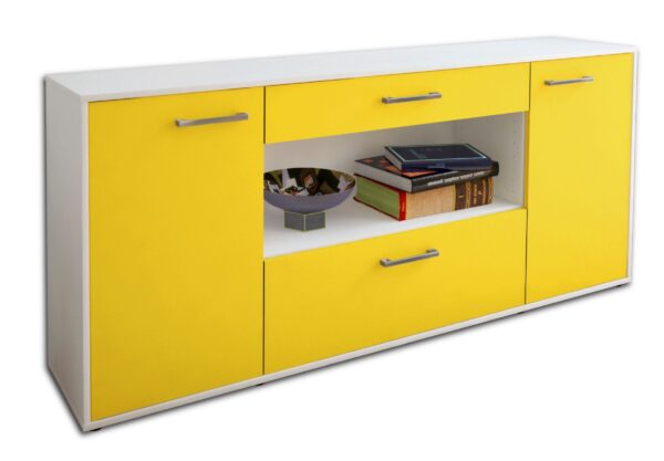 Sideboard - Fiora - Design Farbakzent - Freistehend mit Griffe 180 cm Weiss - Front T?rkis  Bestellnummer:1020304725