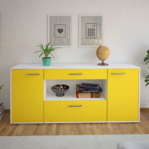 Sideboard - Fiora - Design Farbakzent - Freistehend mit Griffe 180 cm Weiss - Front Rot  Bestellnummer:1020304726