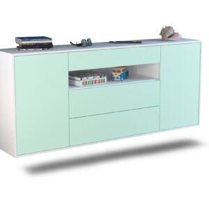 Sideboard - Filippa - Design Farbakzent - Wandmontage mit Push to Open 180 cm Weiss - Front T?rkis  Bestellnummer:1020304742