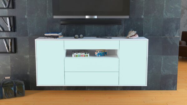 Sideboard - Filippa - Design Farbakzent - Wandmontage mit Push to Open 180 cm Weiss - Front Rot  Bestellnummer:1020304743