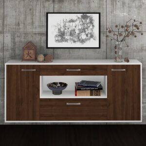 Sideboard - Fiora - Design Holzdekor - Wandmontage mit Griffe 180 cm Weiss - Front Eiche  Bestellnummer:1020304746