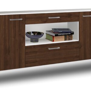 Sideboard - Fiora - Design Holzdekor - Wandmontage mit Griffe 180 cm Weiss - Front Walnuss  Bestellnummer:1020304747