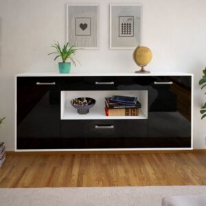 Sideboard - Fiora - Design Hochglanz - Wandmontage mit Griffe 180 cm Weiss - Front Orange  Bestellnummer:1020304751