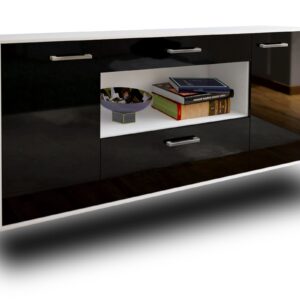 Sideboard - Fiora - Design Hochglanz - Wandmontage mit Griffe 180 cm Weiss - Front Schwarz  Bestellnummer:1020304752