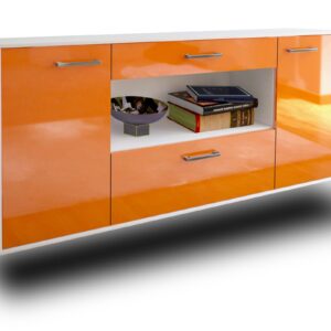 Sideboard - Fiora - Design Hochglanz - Wandmontage mit Griffe 180 cm Weiss - Front Gr?n  Bestellnummer:1020304754