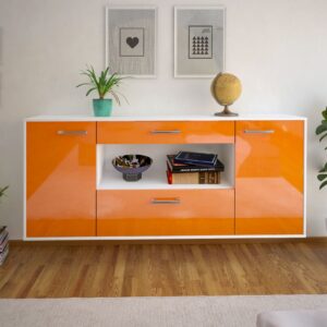 Sideboard - Fiora - Design Hochglanz - Wandmontage mit Griffe 180 cm Weiss - Front Grau  Bestellnummer:1020304755