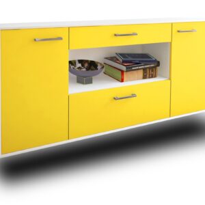 Sideboard - Fiora - Design Farbakzent - Wandmontage mit Griffe 180 cm Weiss - Front Gelb  Bestellnummer:1020304757