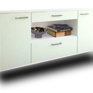 Sideboard - Fiora - Design Farbakzent - Wandmontage mit Griffe 180 cm Weiss - Front T?rkis  Bestellnummer:1020304759