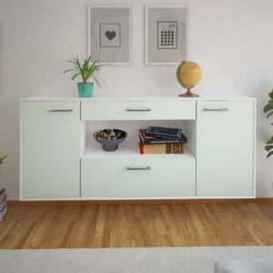 Sideboard - Fiora - Design Farbakzent - Wandmontage mit Griffe 180 cm Weiss - Front Rot  Bestellnummer:1020304760