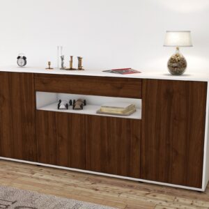 Sideboard - Fiorella - Design Holzdekor - Freistehend mit Push to Open 180 cm Weiss - Front Pinie  Bestellnummer:1020304799