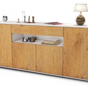 Sideboard - Fiorella - Design Holzdekor - Freistehend mit Push to Open 180 cm Weiss - Front Zeder  Bestellnummer:1020304800