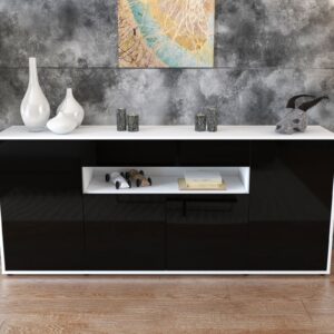 Sideboard - Fiorella - Design Hochglanz - Freistehend mit Push to Open 180 cm Weiss - Front Orange  Bestellnummer:1020304802