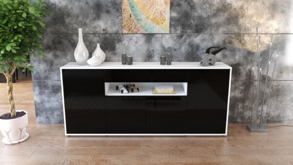 Sideboard - Fiorella - Design Hochglanz - Freistehend mit Push to Open 180 cm Weiss - Front Orange  Bestellnummer:1020304802