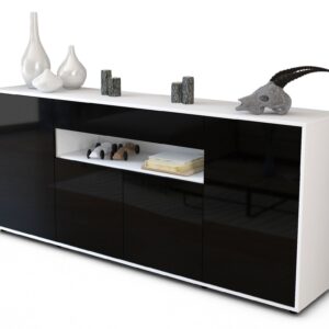 Sideboard - Fiorella - Design Hochglanz - Freistehend mit Push to Open 180 cm Weiss - Front Schwarz  Bestellnummer:1020304803