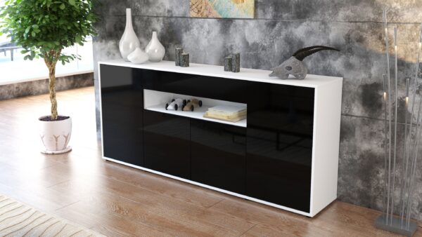 Sideboard - Fiorella - Design Hochglanz - Freistehend mit Push to Open 180 cm Weiss - Front Wei?  Bestellnummer:1020304804