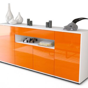 Sideboard - Fiorella - Design Hochglanz - Freistehend mit Push to Open 180 cm Weiss - Front Gr?n  Bestellnummer:1020304805