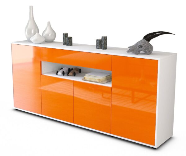 Sideboard - Fiorella - Design Hochglanz - Freistehend mit Push to Open 180 cm Weiss - Front Gr?n  Bestellnummer:1020304805