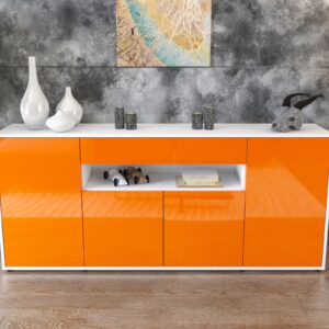 Sideboard - Fiorella - Design Hochglanz - Freistehend mit Push to Open 180 cm Weiss - Front Grau  Bestellnummer:1020304806