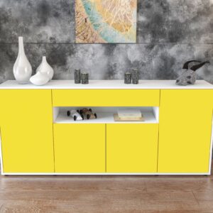 Sideboard - Fiorella - Design Farbakzent - Freistehend mit Push to Open 180 cm Weiss - Front Mint  Bestellnummer:1020304807