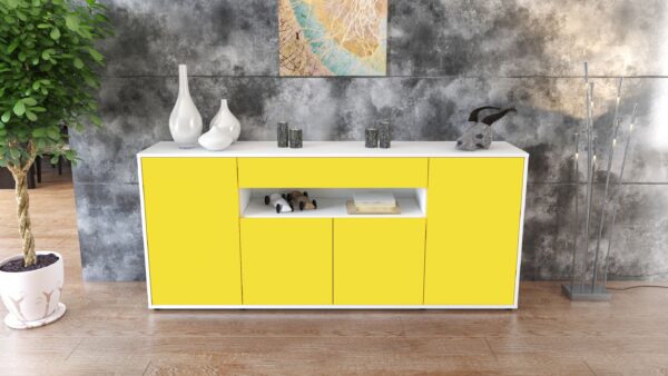 Sideboard - Fiorella - Design Farbakzent - Freistehend mit Push to Open 180 cm Weiss - Front Mint  Bestellnummer:1020304807