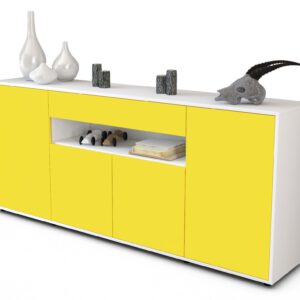 Sideboard - Fiorella - Design Farbakzent - Freistehend mit Push to Open 180 cm Weiss - Front Gelb  Bestellnummer:1020304808