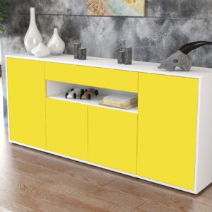 Sideboard - Fiorella - Design Farbakzent - Freistehend mit Push to Open 180 cm Weiss - Front Lila  Bestellnummer:1020304809