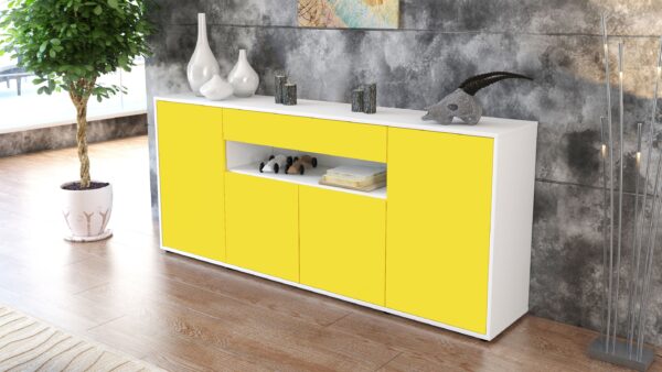 Sideboard - Fiorella - Design Farbakzent - Freistehend mit Push to Open 180 cm Weiss - Front Lila  Bestellnummer:1020304809