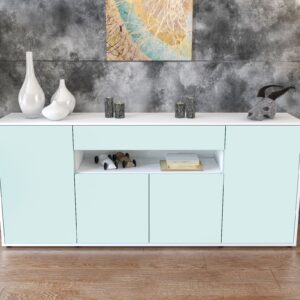 Sideboard - Fiorella - Design Farbakzent - Freistehend mit Push to Open 180 cm Weiss - Front Rot  Bestellnummer:1020304811