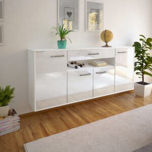 Sideboard - Fiorella - Design Hochglanz - Wandmontage mit Griffe 180 cm Weiss - Front Orange  Bestellnummer:1020304853