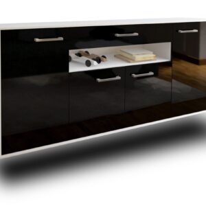 Sideboard - Fiorella - Design Hochglanz - Wandmontage mit Griffe 180 cm Weiss - Front Gr?n  Bestellnummer:1020304856