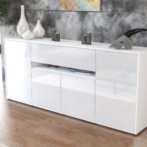 Sideboard - Flavia - Design Hochglanz - Freistehend mit Push to Open 180 cm Weiss - Front Orange  Bestellnummer:1020304904