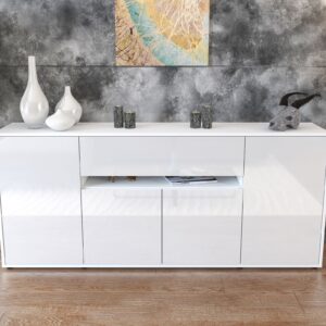 Sideboard - Flavia - Design Hochglanz - Freistehend mit Push to Open 180 cm Weiss - Front Schwarz  Bestellnummer:1020304905